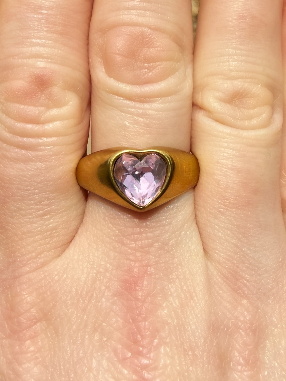 Vintage Deadstock Ring Pink Heart Bezel Size 8